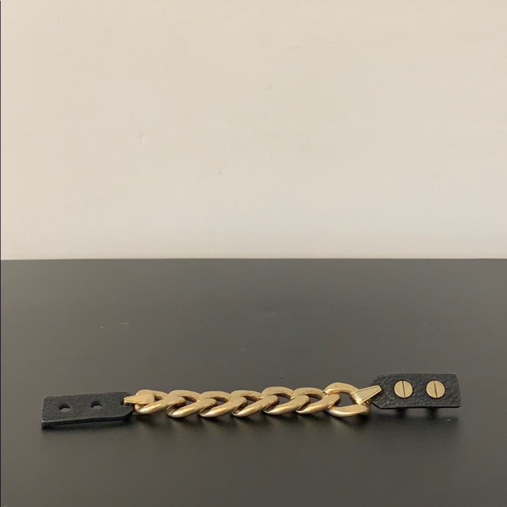 Brass/leather gold link bracelet. Adjustable.